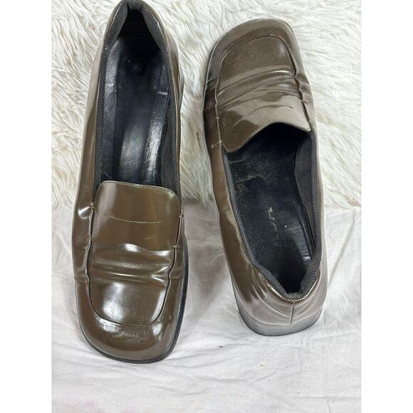 Prada Shoes Womens Size 40 US 10 Brown Patent Leather Loafers Block Heel Italy - Picture 1 of 8